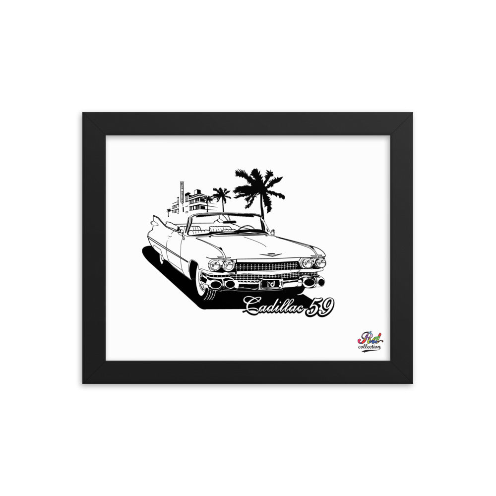 classic cadillac 59 mono print - framed wall art